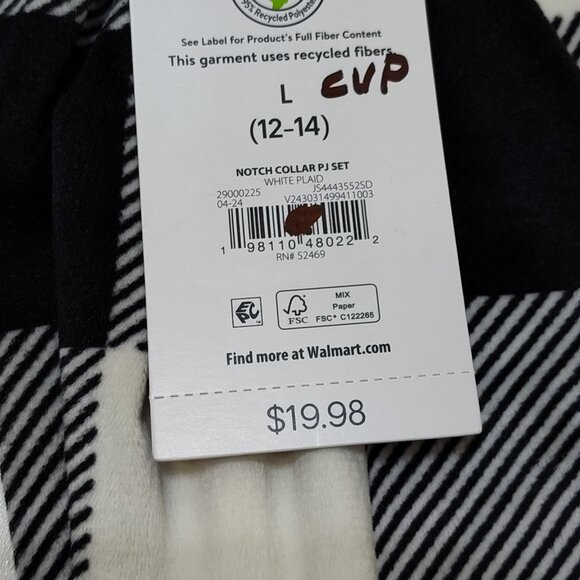 Joyspun Notch Collar Pajama Top Black & White Plaid Women's Large (12-14) NWT - Picture 5 of 9
